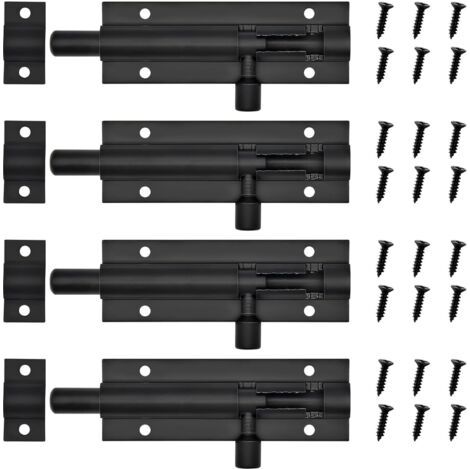 QORVA-Lot de 4 verrous intérieurs avec vis pour portes de chambre, salle de bain, armoire et débarras (noir, 7,6 cm)