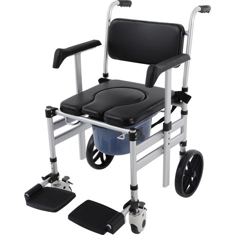 Chaise percée pour personnes âgées, chaise de douche, pliable, stable, avec roulettes et ceinture de sécurité, hauteur réglable, capacité de charge 150 kg pour malades, personnes âgées, handicapées (1/5)