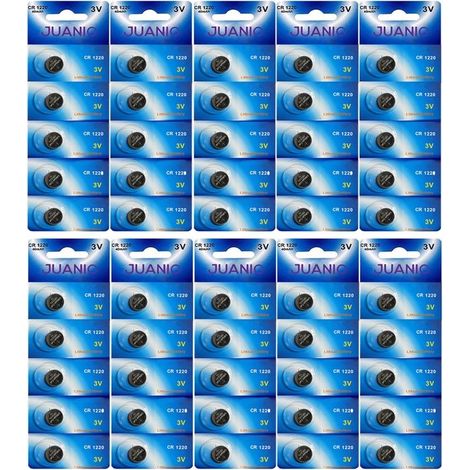 Lot de 50 Piles bouton plates 3V lithium type CR1220 compatibles BR1220 DL1220 ECR1220 PA 5012LC - Juanio -