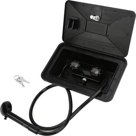Doccia esterna per camper, set doccia coordinato, cabina doccia esterna in ABS nero con accessori per camper e 2 chiavi per roulotte/camper. (1/5)