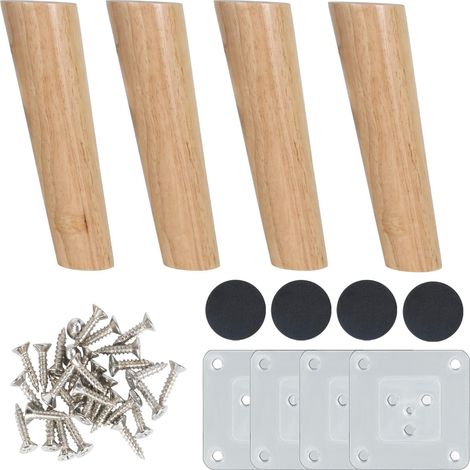 4pcs Pieds de Meuble 20 cm en Bois Pieds de Canapé Bois avec Plaque de Montage Vis et Tapis antidérapant Pieds de Meuble Bois Incliné pour Lit Armoire Tables et Chaises (1/5)