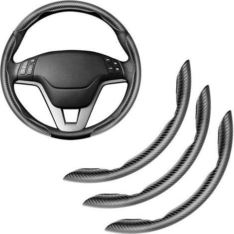 Set di coprivolante per interni auto - Impugnatura protettiva - Effetto carbonio traspirante - 38 cm, tre pezzi - Nero