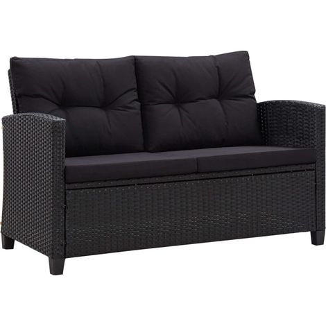 Canapé 2 places de jardin et coussins-Salon de jardin Sofa extérieur Noir 124cm Résine tressée 811235 (1/5)