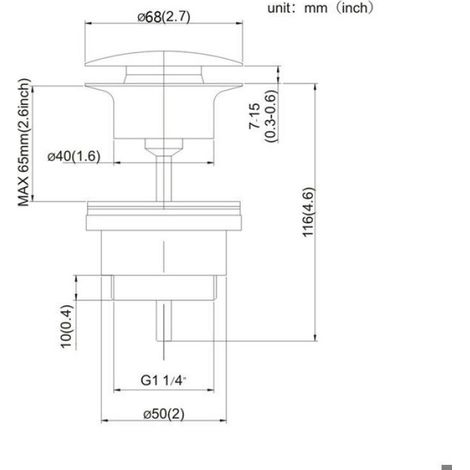 Bonde De Lavabo - Laiton - Couvercle Céramique Rond - Compatible Lavabo 44 À 46 Mm - 1 Pièce (1/4)