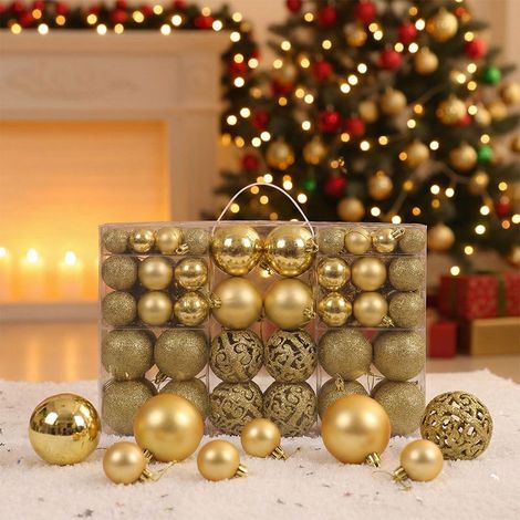 boules de noel dorées lot de 100 pieces boules décoratives pour sapin de noel finition chromée décoration fête ambiance festive maison (1/4)