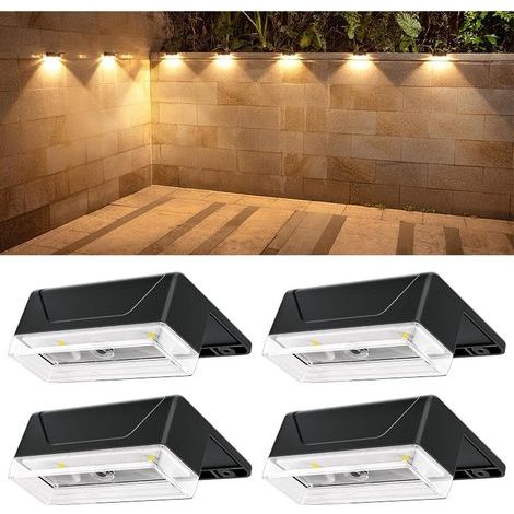 Lampe Solaire Exterieur Applique: Lot De 4 LED lumiere Murale Jardin - IP65 Étanche Avec 8 luminaire Modes - Éclairage coloré Puissant Pour Clôture Patio Terrasse Cour (4 pack) (1/5)
