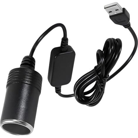 120 CM Adaptateur USB vers Allume-Cigare,5 V USB vers Prise Femelle 12 V Cordon Adaptateur,pour Caméra de Tableau de Bord, GPS, Bandes LED Auto (1/5)