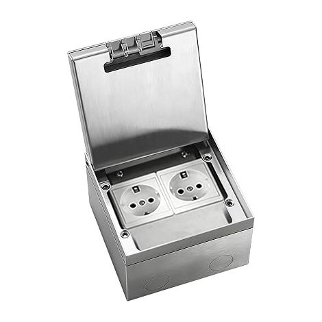 Caja de toma de corriente empotrable en el suelo, conjunto de tomas de suelo de acero inoxidable 16 A 4000 W, toma empotrable AC250V, toma de suelo retráctil con 2 tomas para oficinas, hoteles, escuel (1/5)