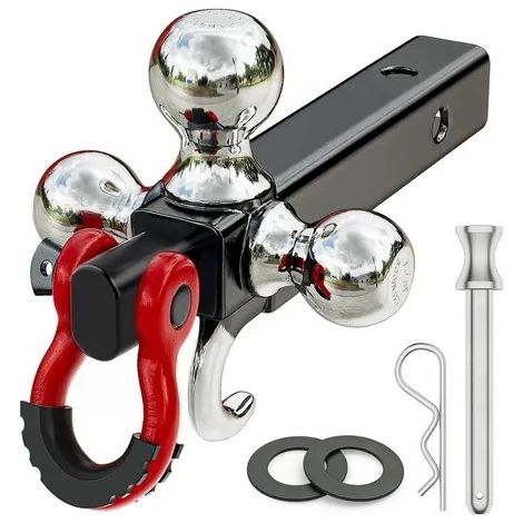 Support d'attelage « Tri-Ball » 5-en-1 pour attelage de 2 pouces, compatible avec des boules de 1-7/8« , 2 » et 2-5/16", crochet de remorquage et manille pivotante à 360°, verrou de goupille d'attelag (1/5)