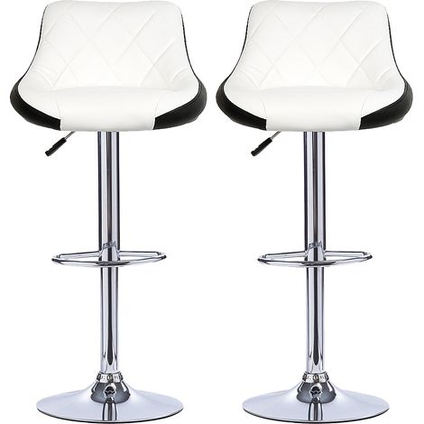 SiFree®Tabouret de bar 2 , chaise de cuisine moderne, avec dossier repose-pieds sans accoudoir en similicuir chromé design pivotant réglable en hauteur, blanc-noir (1/5)