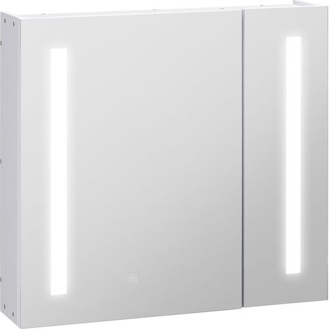 Armoire de toilette suspendue avec miroir et éclairage LED, interrupteur tactile, 70 x 15 x 65 cm, blanche (1/5)