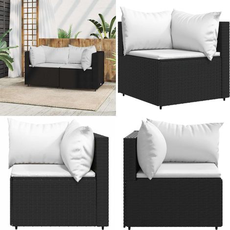 Canapé d'angle de jardin avec coussins Noir Résine tressée - Canapé extérieur - Canapé résine tressée (1/5)