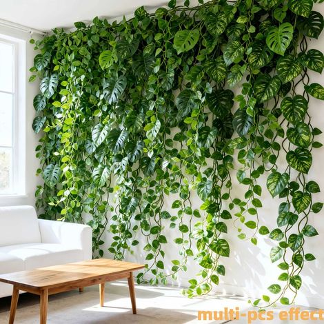 Plante verte artificielle monstera suspendue 720 cm – Lot de 4 guirlandes décoratives – Feuillage tropical réaliste – Résistante aux UV