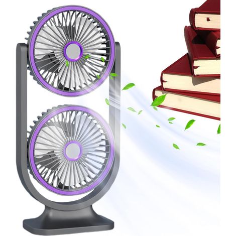Ventilateur de bureau rechargeable par USB – Ventilateur de refroidissement personnel portable à double tête pour la maison, l'extérieur, les voyages, l'école, la chambre, le salon, la voiture (1/5)