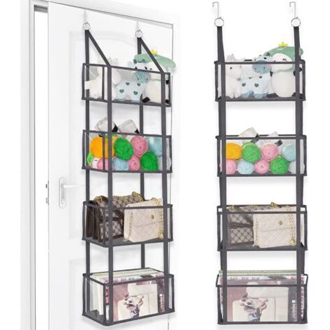 Organisateur de Porte, Organisateur de Penderie Suspendu ou Mural, Étagères avec 4 Compartiment, Double Usage, Le Rangement pour Salle de Bain, Armoire, Chambre d’Enfant (1/4)