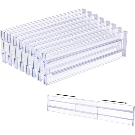 Séparateurs de tiroirs réglables, lot de 8 (27,2-52 cm), séparateur de tiroir transparent, organisateur de tiroirs pour rangement de cuisine, commode (1/5)