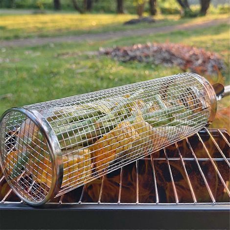Paniers à griller à roulettes pour barbecue en extérieur - Panier rond avec verrou (1/5)