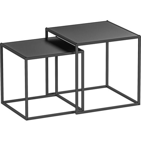 Lot de 2 tables basses gigognes carrées style industriel en métal noir mat - dim. 40 et 35 cm (1/5)