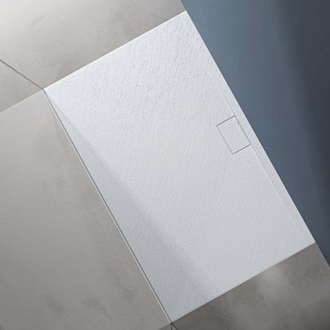 doporro Piatto Doccia Rettangolare in Marmoresina Effetto Pietra, Ultrasottile 3 cm, Installazione Versatile, 100x160 cm, Bianco - Geoma07 (1/5)