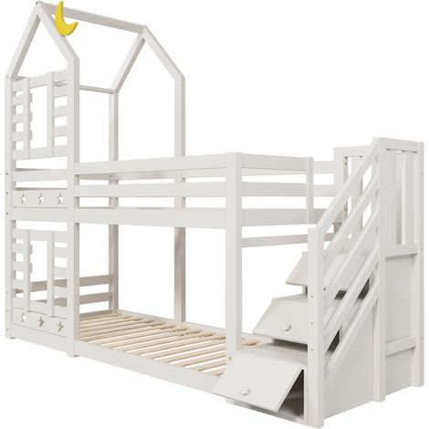 Letto a castello per bambini stile casetta con contenitori bianco 90 x 200 cm HOMVRA (1/5)