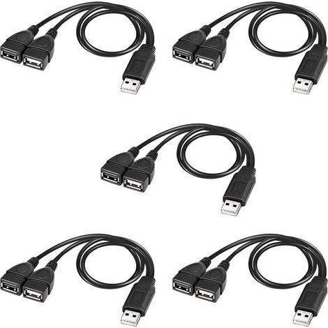 Convient aux câbles répartiteurs USB 5X, chargeur de câble USB 2.0 mâle simple vers double USB femelle de type Y.