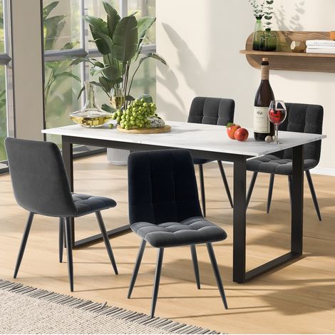 Ensemble table et 4 chaises, table extensible 140/180x80x75 cm, blanc et gris DESVIAE (1/5)