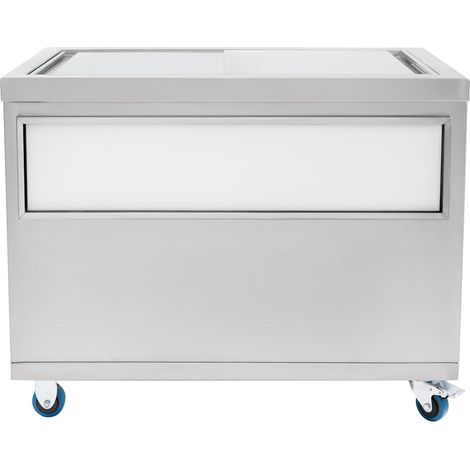 Carro de Hielo Móvil 109L de Acero Inoxidable con Ruedas, Tapa Dividida, Armario, Pizarra Magnética y Abrebotellas para Bar, Catering y Eventos (1/5)