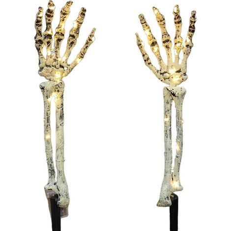 Paquete de 2 guirnaldas de luces con forma de brazos de calavera para Halloween, con 40 LED a pilas. Guirnalda de luces realistas con forma de brazos de esqueleto para fiestas de Halloween. (1/5)