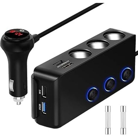 Adaptateur allume-cigare 3.0, chargeur de voiture multiprise 180 W 12 V/24 V CC avec 3 prises allume-cigare, 4 ports USB (8,5 A), charge rapide, affi