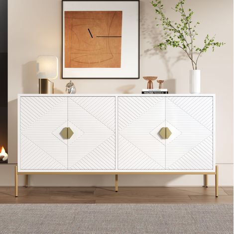 Buffet enfilade 4 portes blanc MDF géométrique OKMYHOME (1/5)