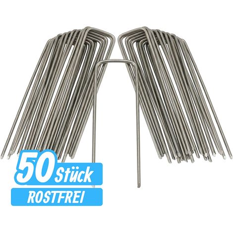 500er Set Bodenanker, Angeschrägte Enden, Zum Einschlagen, Unkrautvlies, 15 cm lang, 2 mm Ø, Stahl, Silber