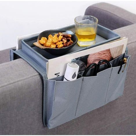 Organisateur de canapé avec tiroir, organisateur d'accoudoir avec porte-gobelet, rangement pour télécommande TV, sac de rangement pour téléphone, tablette, livres, magazines, DVD, verres, porte-collat (1/5)