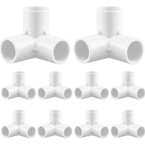 Conectores para tubos, PVC, 3 vías, Blanco, Paquete de 10, Plástico, 20 mm, Diámetro interior, Conectores de codo para tubos, Adecuado para (1/5)