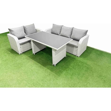 Fimous Garden Furniture Set PE Ratten Garden Sofa Set with Rectangular Dining Table Light Grey (1/4)