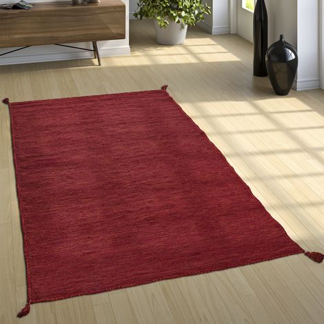 Paco Home Tapis De Créateur Tapis Tissé Kilim Tissé Main 100 % Coton Moderne Chiné Rouge 60x110 cm (1/5)