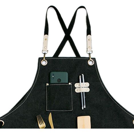Tablier de barista, fleuriste, coiffeur, uniforme de travail pour restaurant/bar (noir) (1/5)