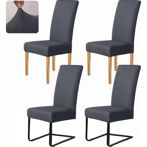 Housses de chaise de salle à manger extensibles 4 pièces, anthracite, jacquard diamant (1/5)