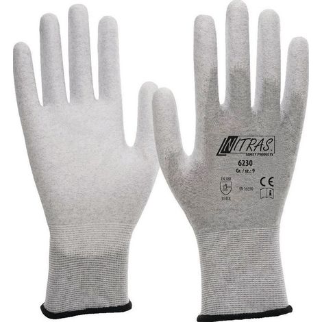 Guanti EN420 EN388 EN1149-3 EN16350 taglia XL ESD nylon-grigio carbonio parzialmente spalmato PU PU (Per 12)