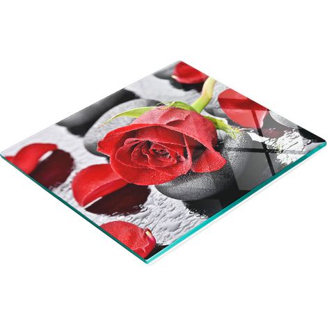 Tabla de servir de cristal para cocina con estampado de rosa roja, 60x52 cm. (1/5)