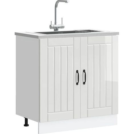 Meuble-lavabo de salle de bain en bois d'ingénierie, couleur blanc brillant, style Lucca (1/5)