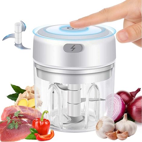 Hachoir de cuisine acier inoxydable 250 ml 3 lames pour légumes (1/4)