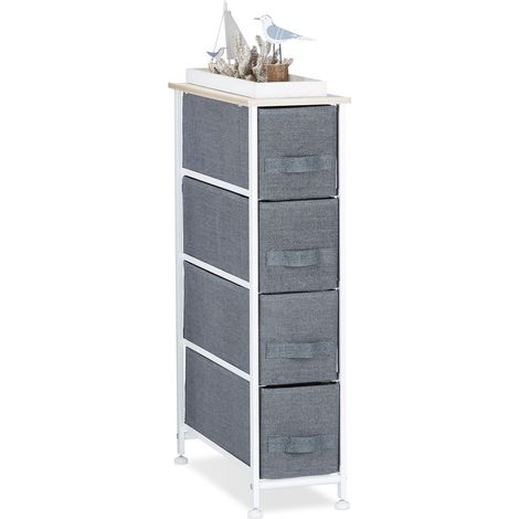 Relaxdays Scaffale con 4 cassetti in tessuto, 76x20x48 cm, cassettiera universale metallo/legno, grigio