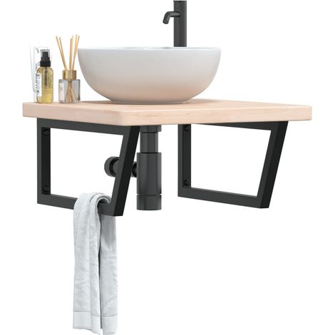 Waschtischplatte mit Halterung Stahl und Massivholz Eiche