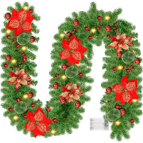 Christmas Garland 270 cm: Artificial Tree Garland with Lights, for Patios, Living Rooms, Stairs, Fireplace, Doors, Windows, Wall, Stairs, Christmas Decoration (1/5)