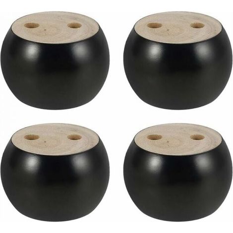 Lot de 4 pieds de meuble ronds en bois de 5 cm de hauteur pour canapé, lit, fauteuil, armoire, avec vis et rubans (noir) (1/4)