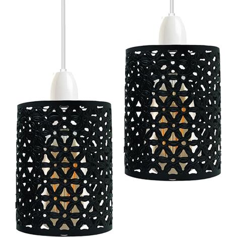 Lot de 2 abat-jours industriels en métal en forme de tambour pour plafonniers, suspensions, cages métalliques faciles à installer pour cuisine, couloir, salon (noir) (1/5)