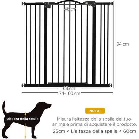 Barrière rétractable pour chien, avec 4 vis de réglage, en métal et plastique, 74-100cm x 94cm, noire. (1/5)