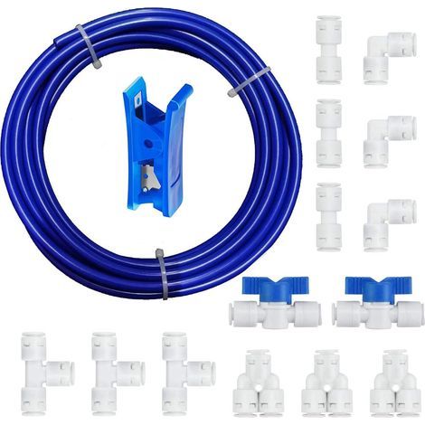 x 15 Meter 1/4 Zoll Wasserschlauch-Set mit Anschlussstück, Verbinder, Ventil, Absperrventil und Rohrschneider für Kühlschrank (1/5)