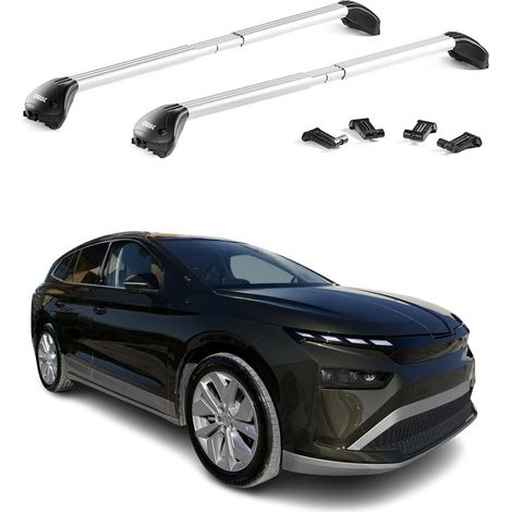 OMAC Barres de toit transversales certifiées TÜV pour Skoda Enyaq 2020-2026 – Verrouillables (4 antivols) – Charge max 100 kg – Fixation durable Argent (1/5)