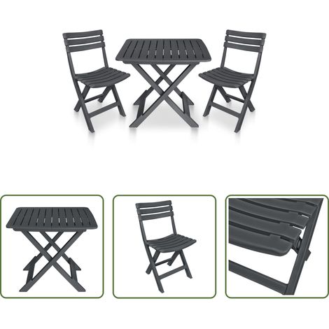 Salle à manger extérieure - Ensemble de bistro pliable 3 pcs Plastique Anthracite (1/5)
